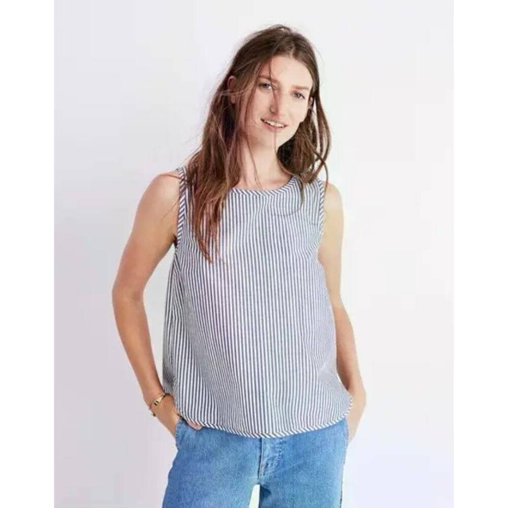Madewell Striped Tank Top Sleeveless Crew Neck Cotton Women Small Gray White